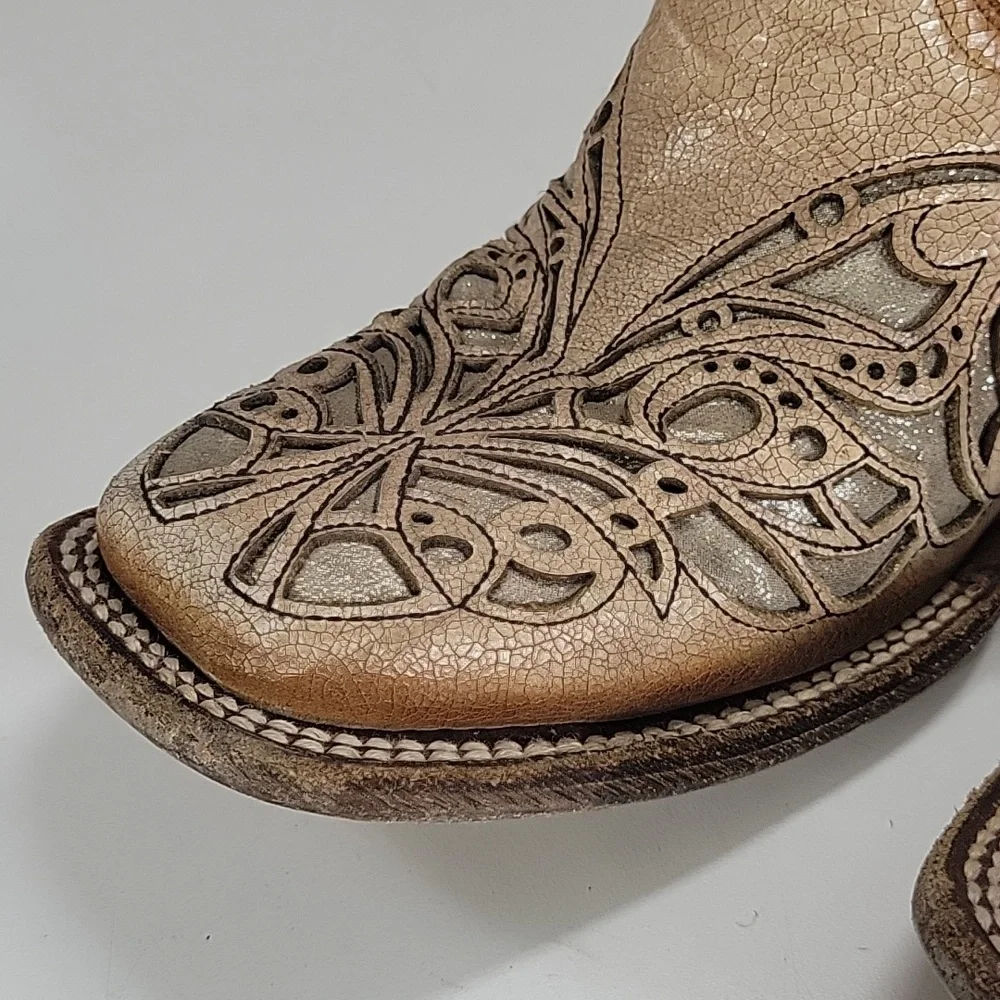 Girls Corral Tan Cut-Out Western Boots Sz 4.5